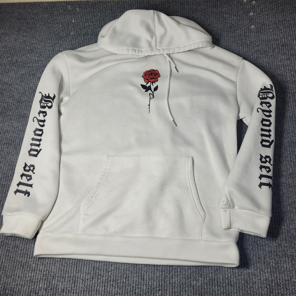 Shein Manfinity "Beyond Self" Red Rose Graphic White Hoodie Size XXL 2XL